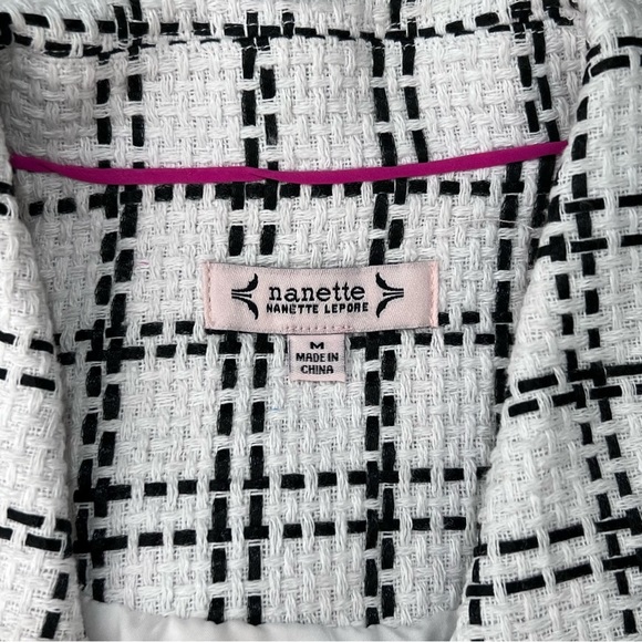 Nanette Lepore Black & White Woven Tweed Plaid One Button Blazer Vest Size M - Picture 14 of 14
